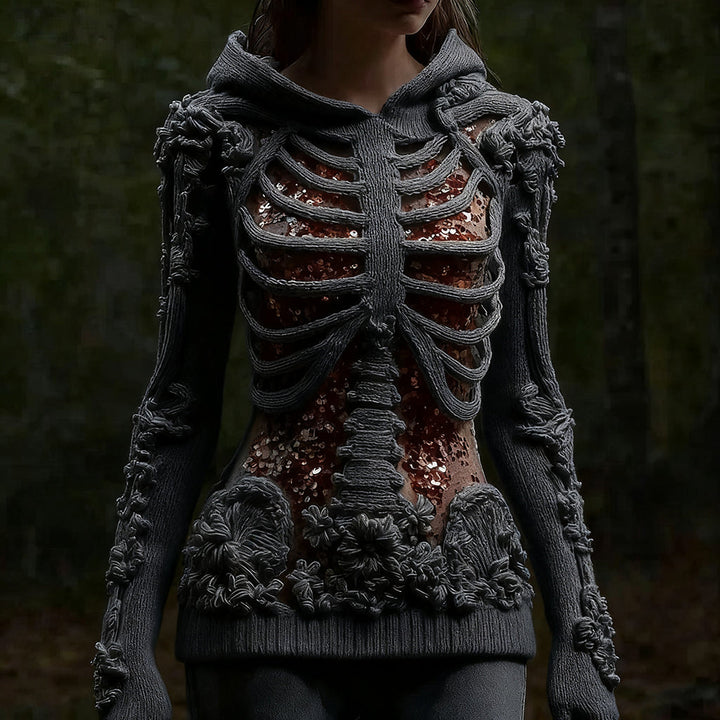 Karen Moree | Skull Floral Knitted Hooded Sweater