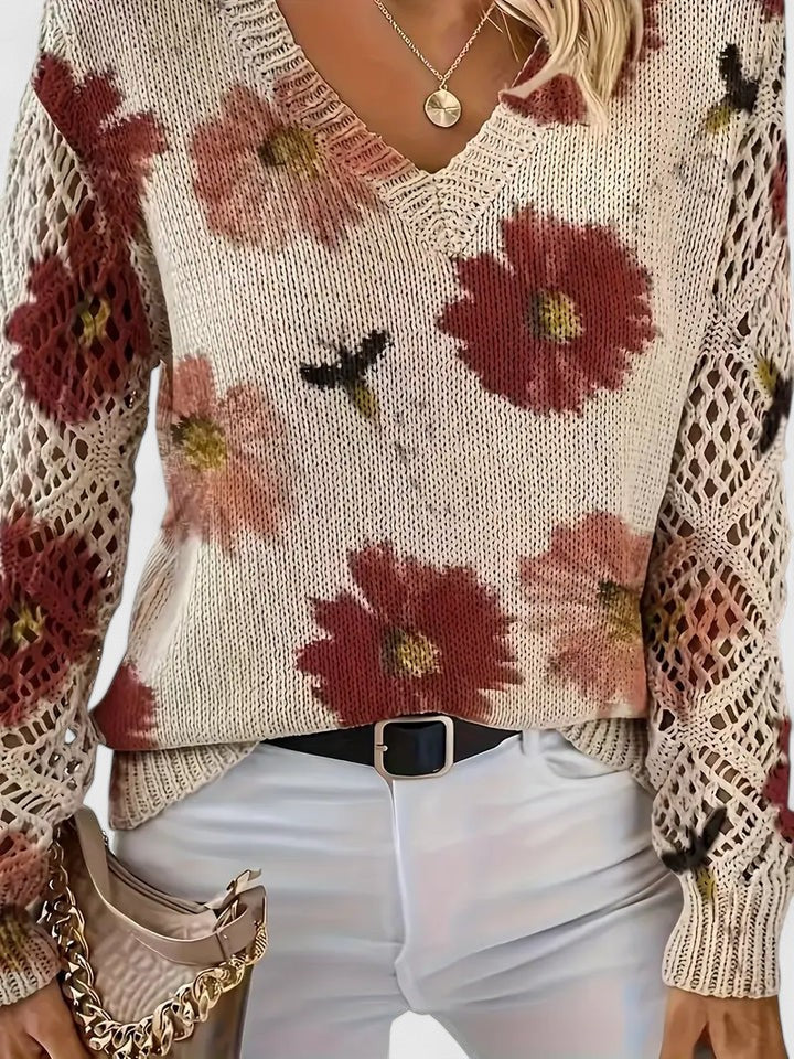 Karen Moree | Elegant Floral Knit Sweater