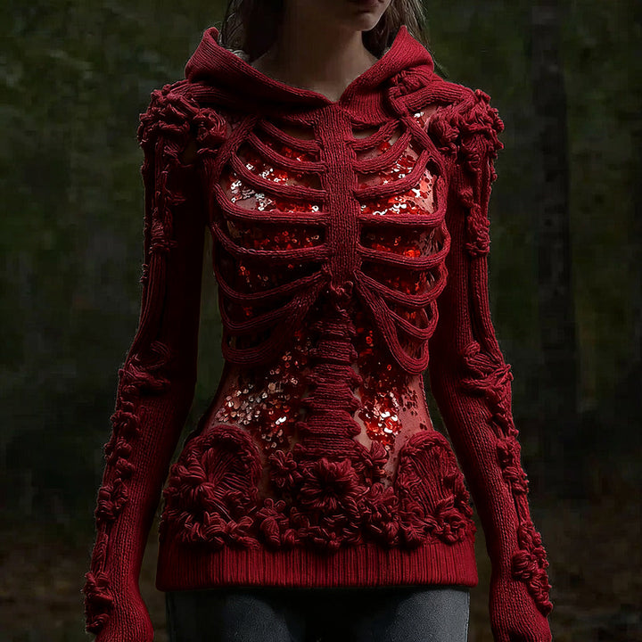 Karen Moree | Skull Floral Knitted Hooded Sweater