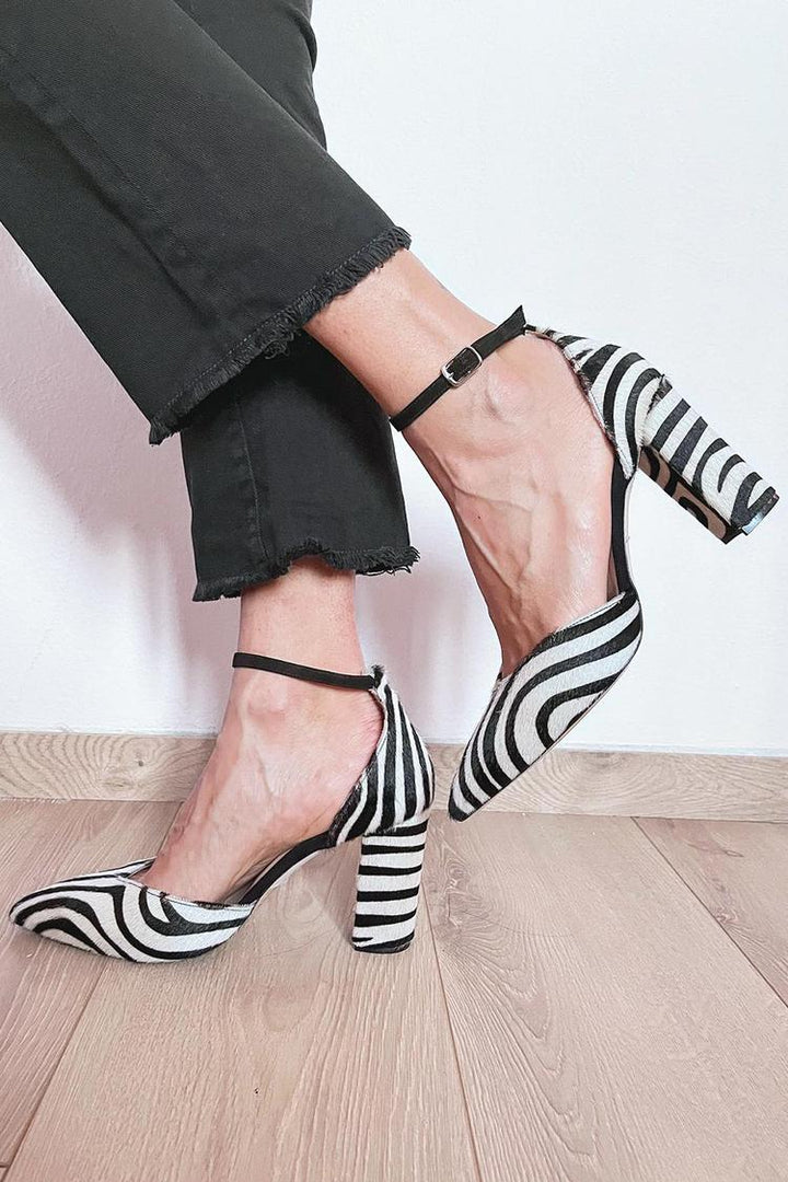 Karen Moree | Zebra Print Pumps With Ankle Strap