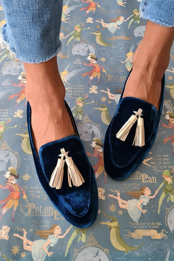 Karen Moree | Loafers In Midnight With Champagne Tassels