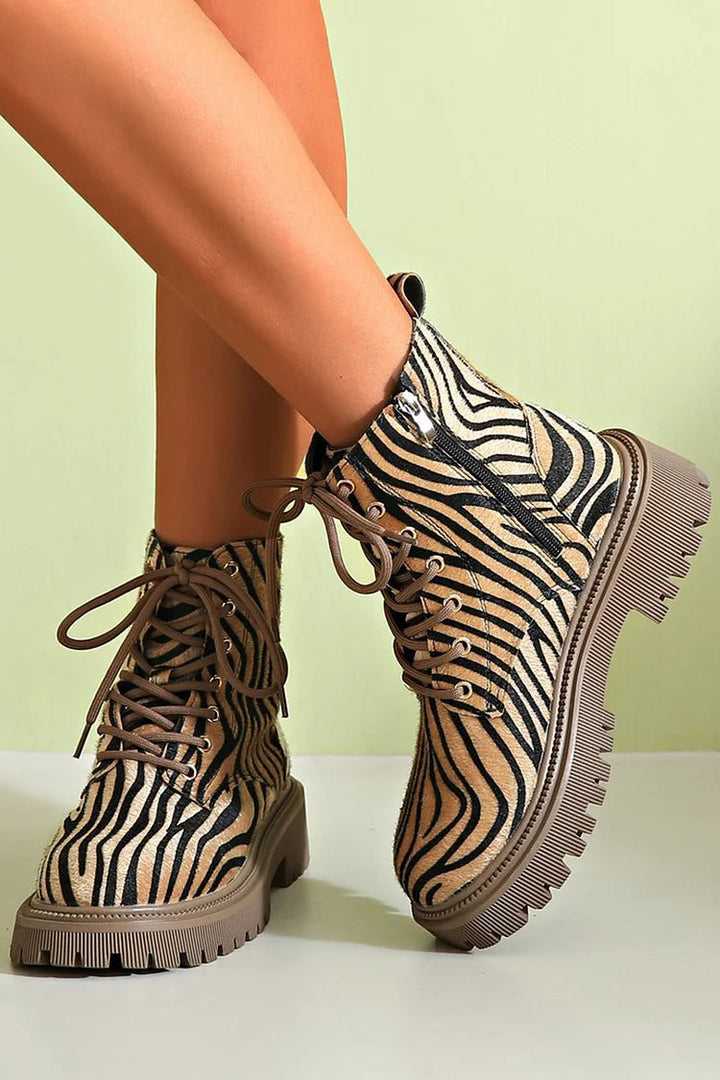 Karen Moree | Zebra Print Lace-Up Boots