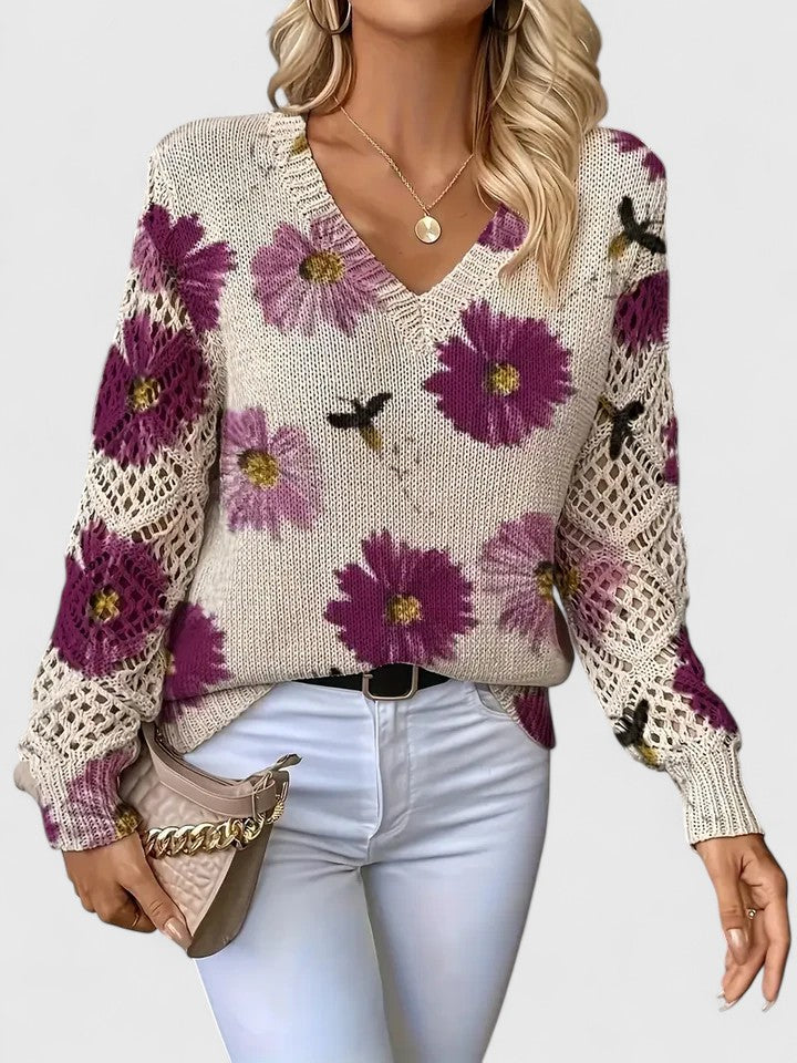 Karen Moree | Elegant Floral Knit Sweater