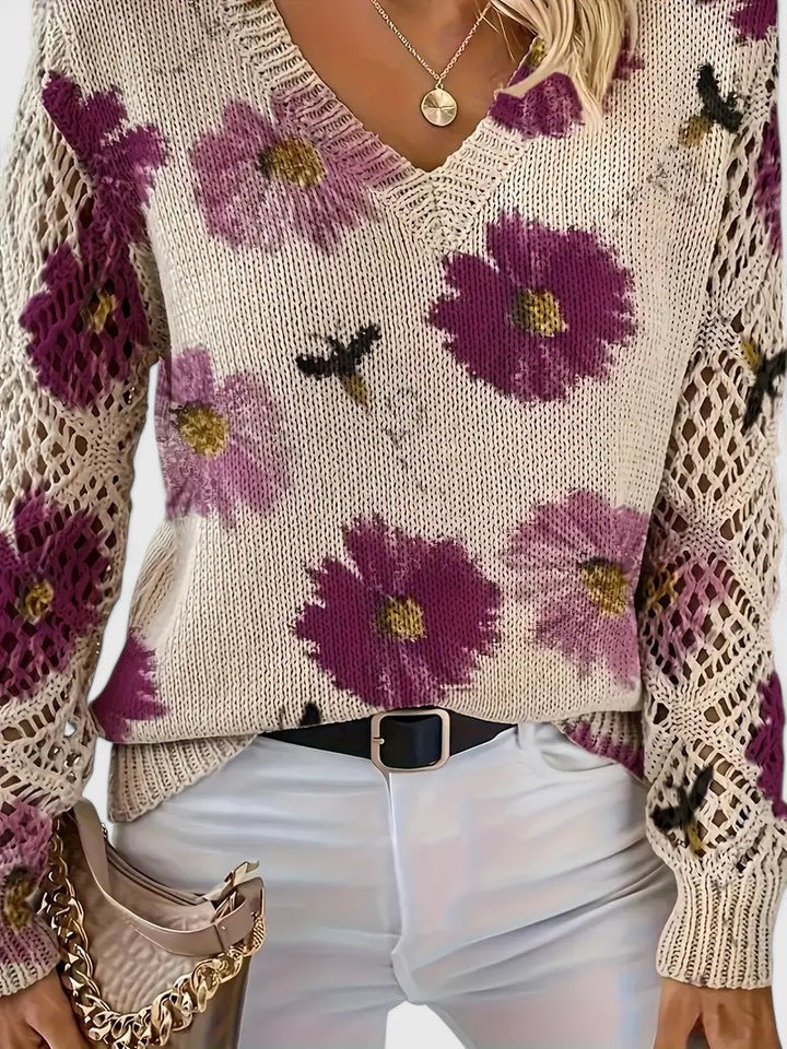 Karen Moree | Elegant Floral Knit Sweater
