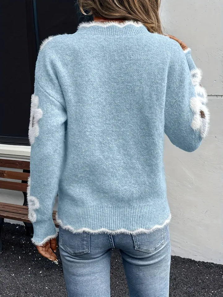 Karen Moree | Stylish V-Neck Floral Sweater