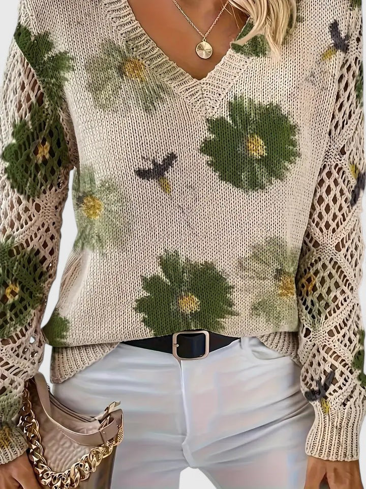 Karen Moree | Elegant Floral Knit Sweater