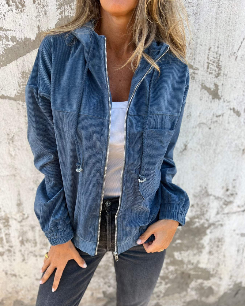 Karen Moree | Corduroy Hooded Zip Up Jacket