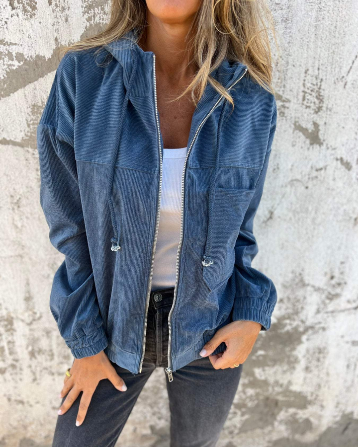 Karen Moree | Corduroy Hooded Zip Up Jacket