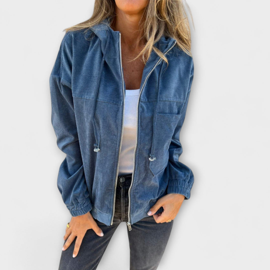 Karen Moree | Corduroy Zip-Up Hooded Jacket