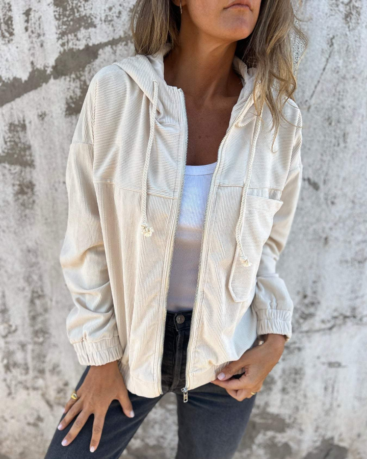 Karen Moree | Corduroy Hooded Zip Up Jacket