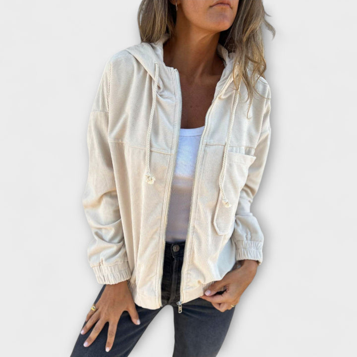 Karen Moree | Corduroy Zip-Up Hooded Jacket