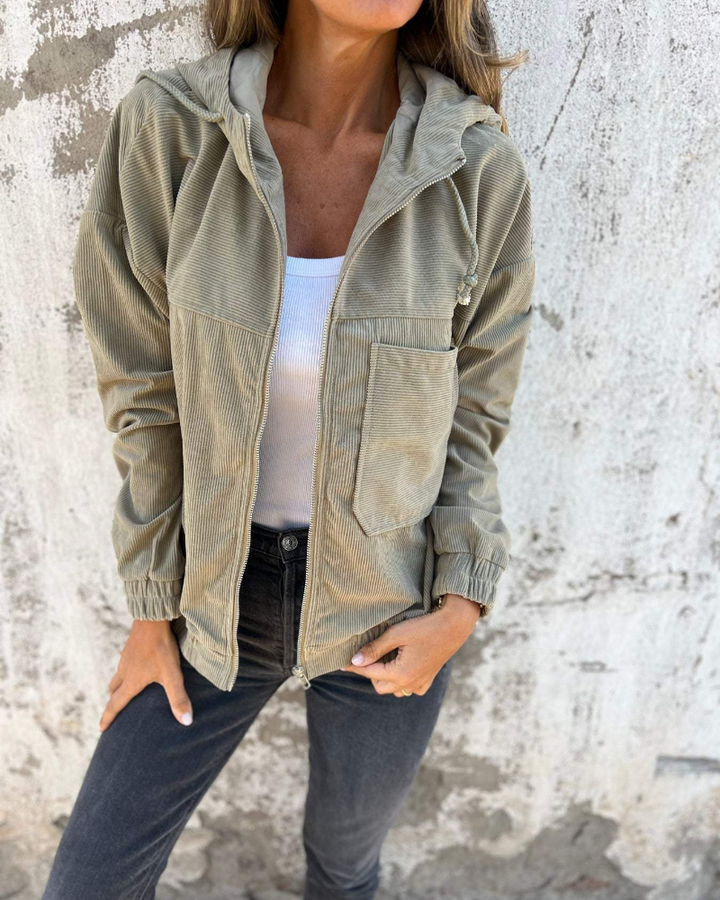 Karen Moree | Corduroy Hooded Zip Up Jacket