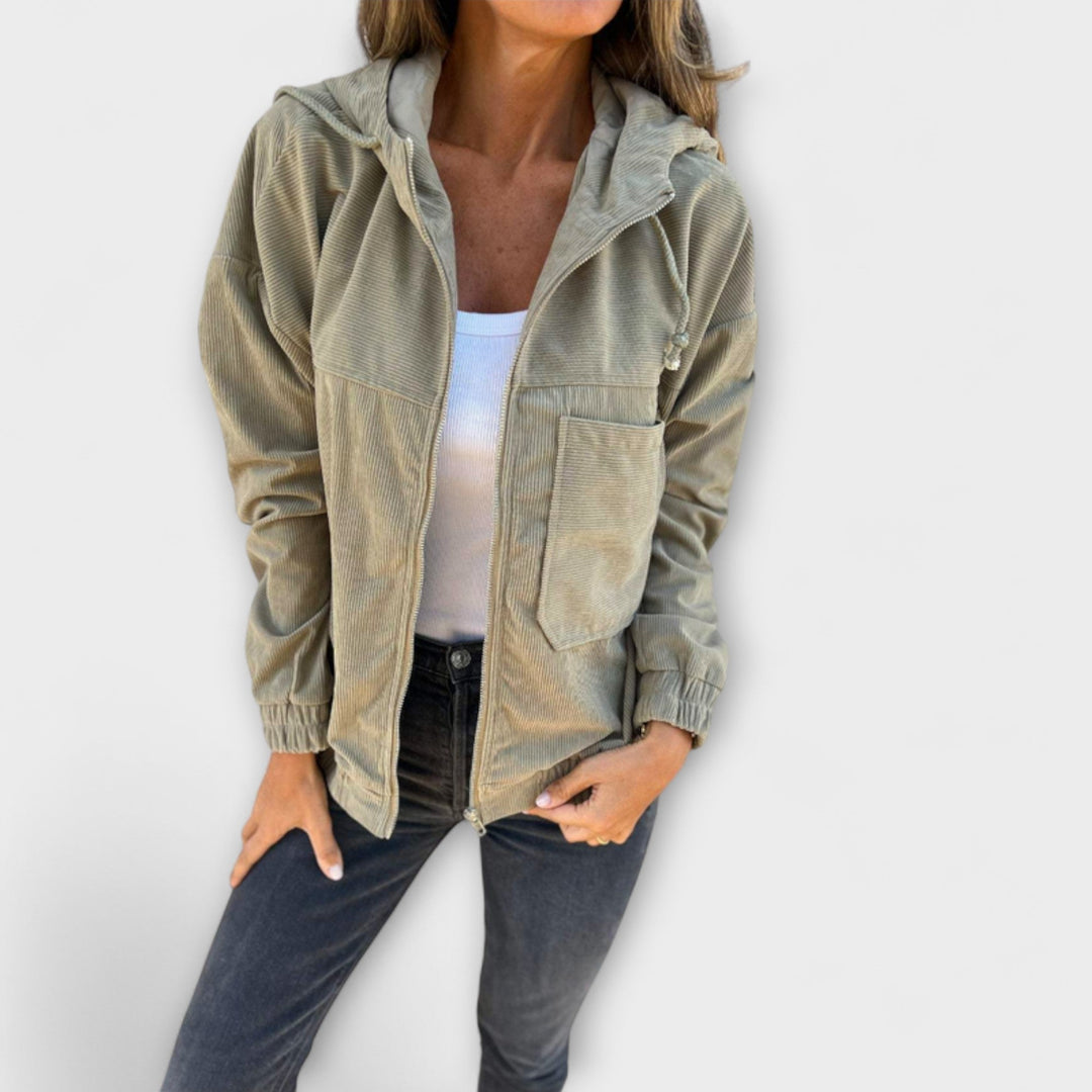 Karen Moree | Corduroy Zip-Up Hooded Jacket