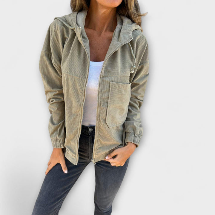 Karen Moree | Corduroy Zip-Up Hooded Jacket