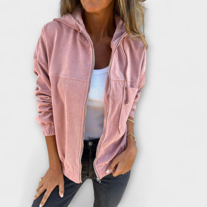 Karen Moree | Corduroy Zip-Up Hooded Jacket