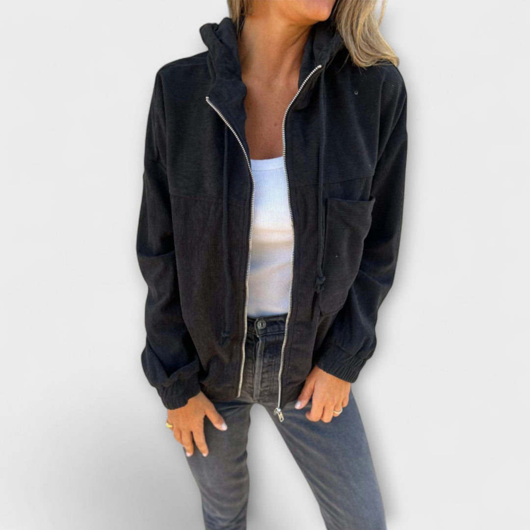 Karen Moree | Corduroy Zip-Up Hooded Jacket