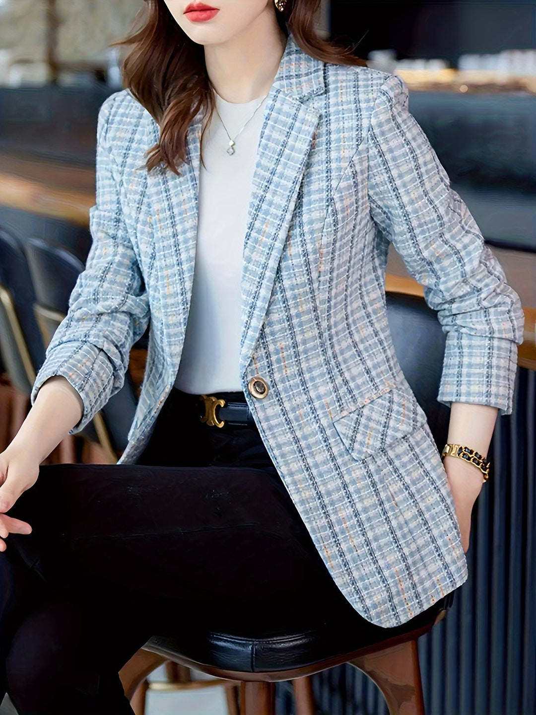 Karen Moree | Elegant Plaid Blazer