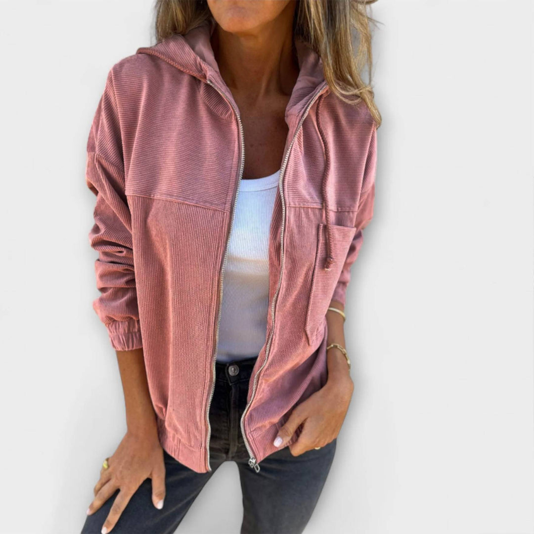 Karen Moree | Corduroy Zip-Up Hooded Jacket