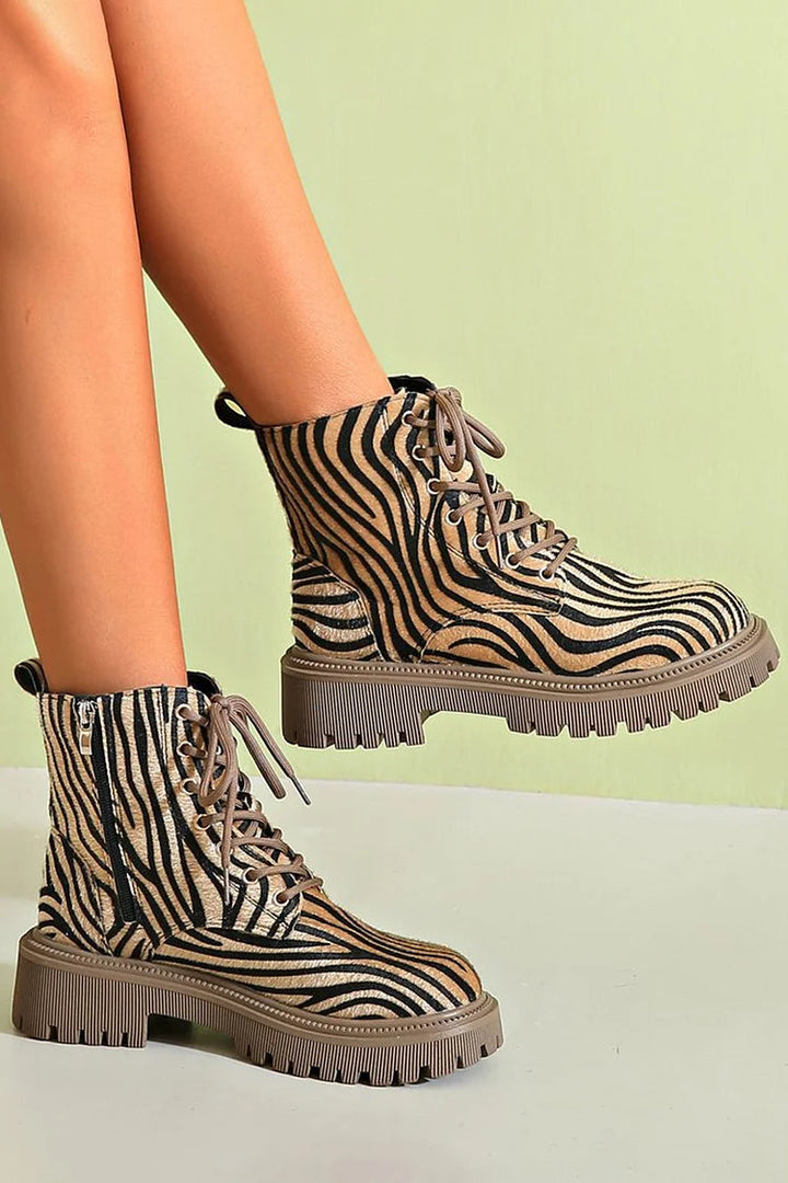 Karen Moree | Zebra Print Lace-Up Boots