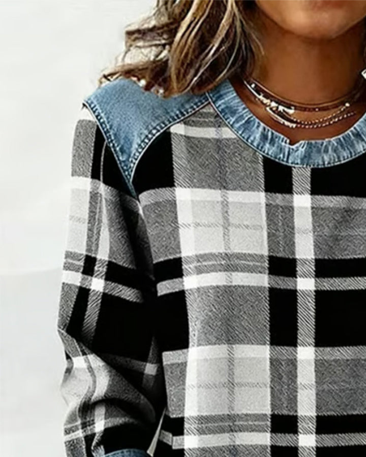 Karen Moree | Sweatshirt With Checkered Patchwork