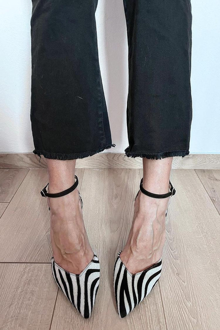 Karen Moree | Zebra Print Pumps With Ankle Strap