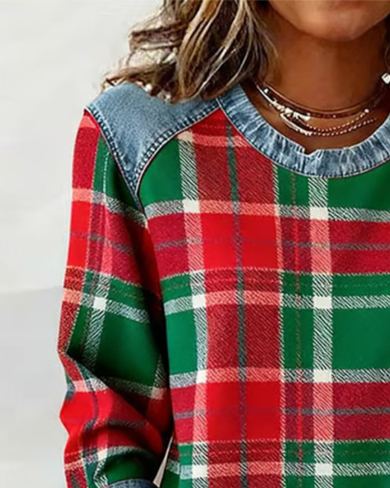 Karen Moree | Sweatshirt With Checkered Patchwork
