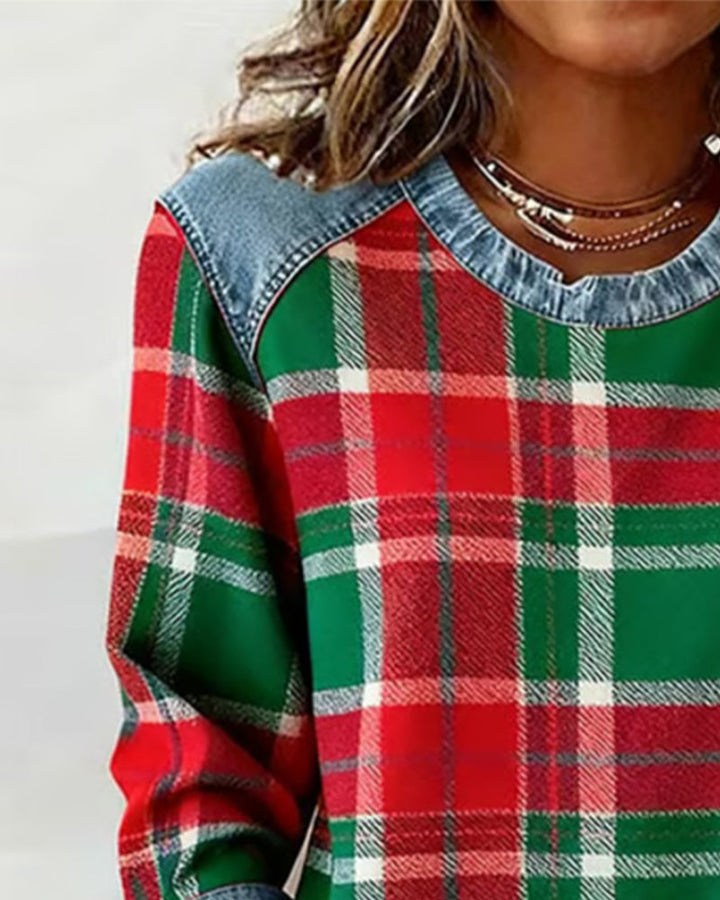 Karen Moree | Sweatshirt With Checkered Patchwork