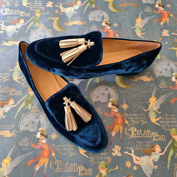 Karen Moree | Loafers In Midnight With Champagne Tassels