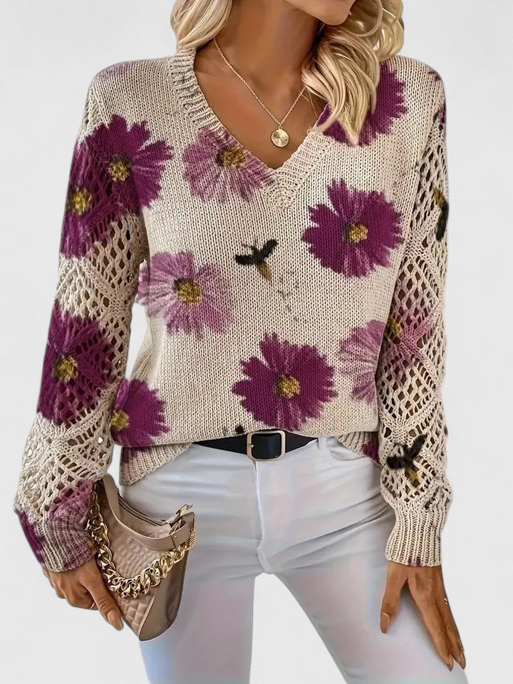 Karen Moree | Elegant Floral Knit Sweater
