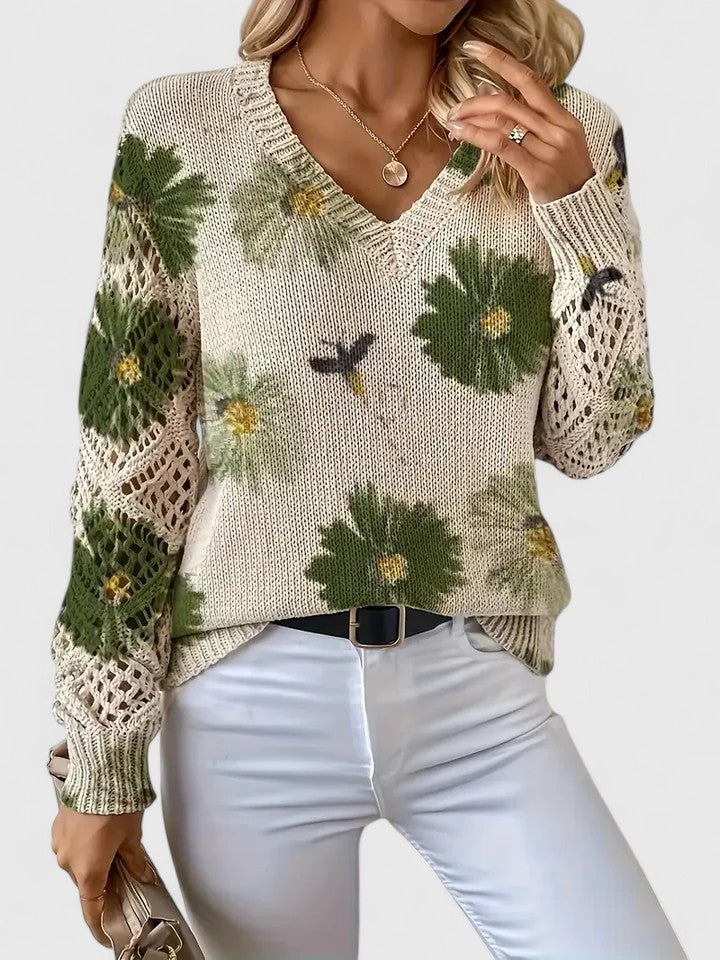 Karen Moree | Elegant Floral Knit Sweater
