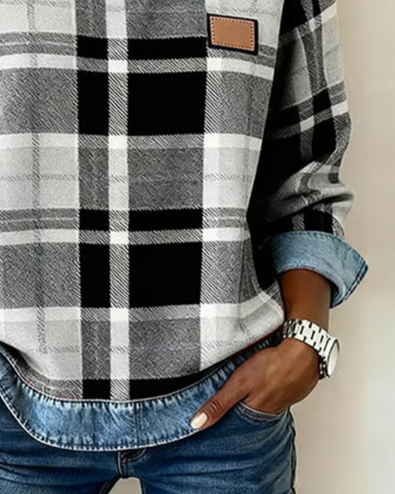 Karen Moree | Sweatshirt With Checkered Patchwork