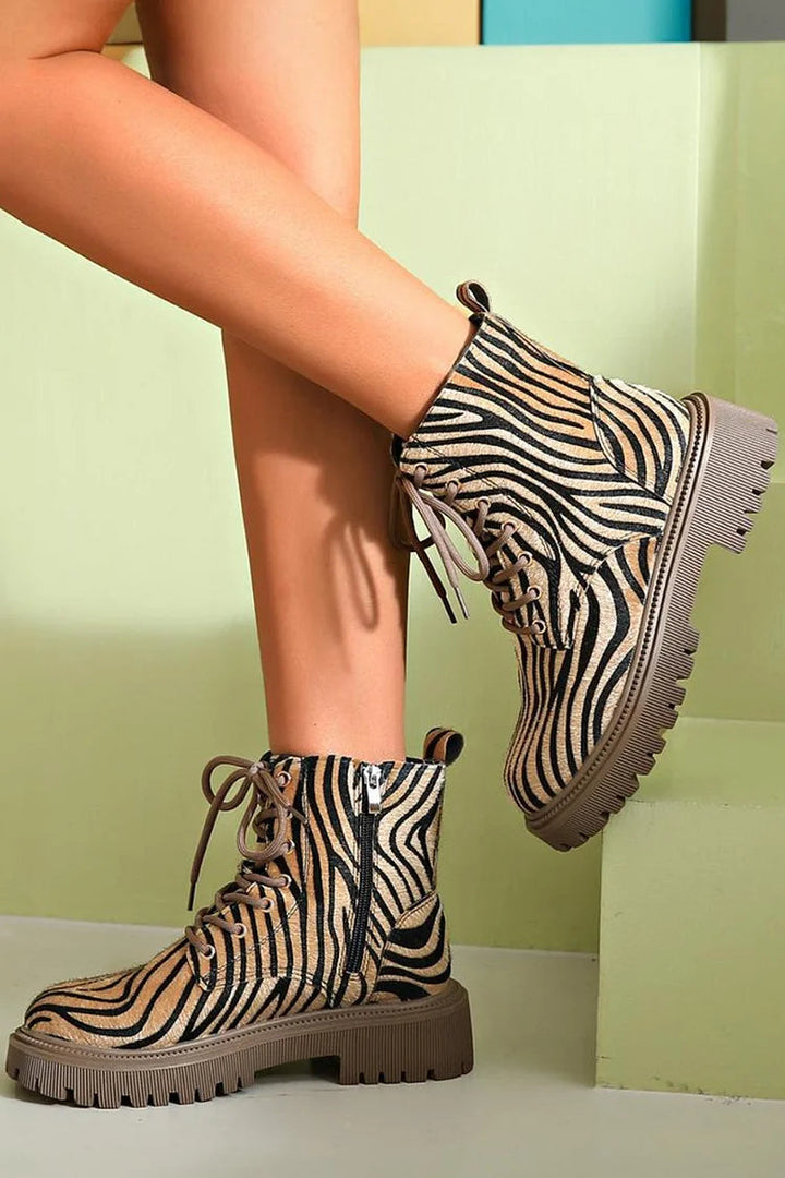 Karen Moree | Zebra Print Lace-Up Boots