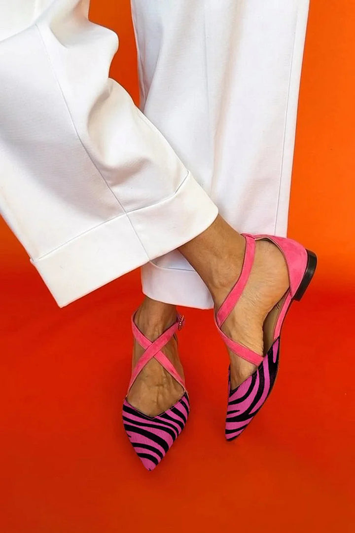 Karen Moree | Zebra Print Cross-Strap Flats