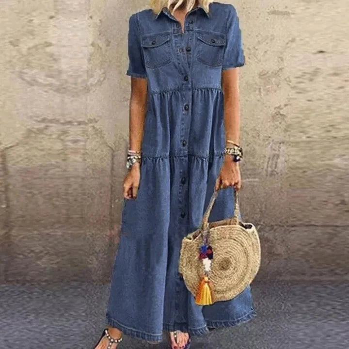 Karen Moree | Button-Down Tiered Midi Dress