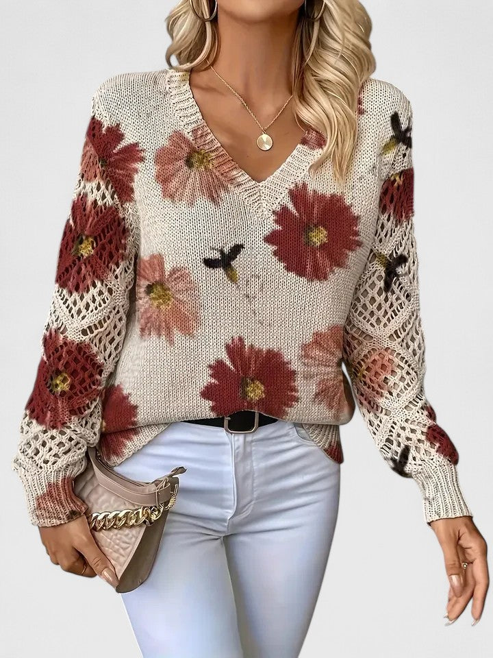 Karen Moree | Elegant Floral Knit Sweater