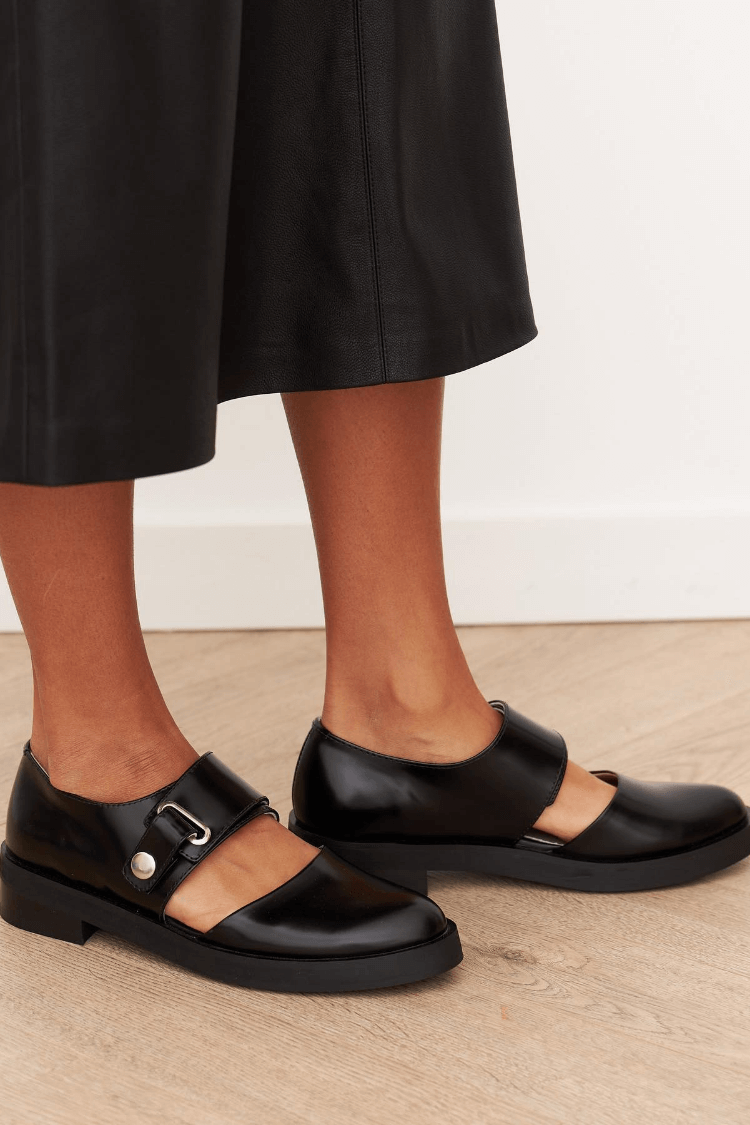 Karen Moree | Black Buckle Loafers