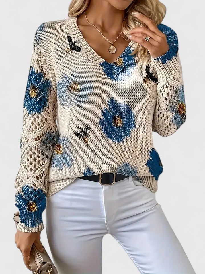 Karen Moree | Elegant Floral Knit Sweater