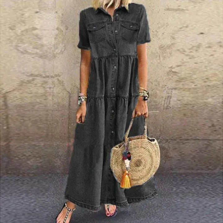 Karen Moree | Button-Down Tiered Midi Dress