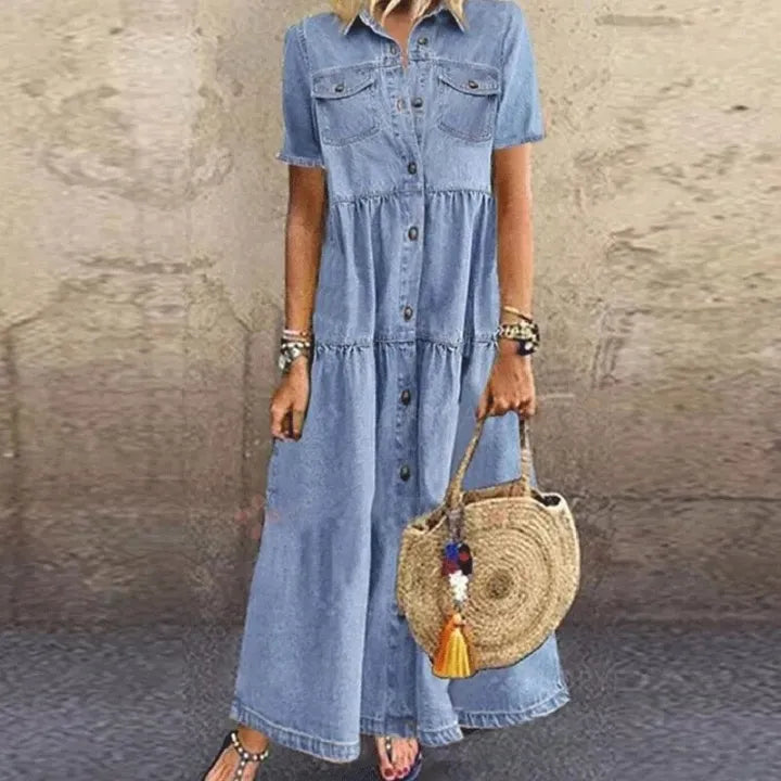 Karen Moree | Button-Down Tiered Midi Dress