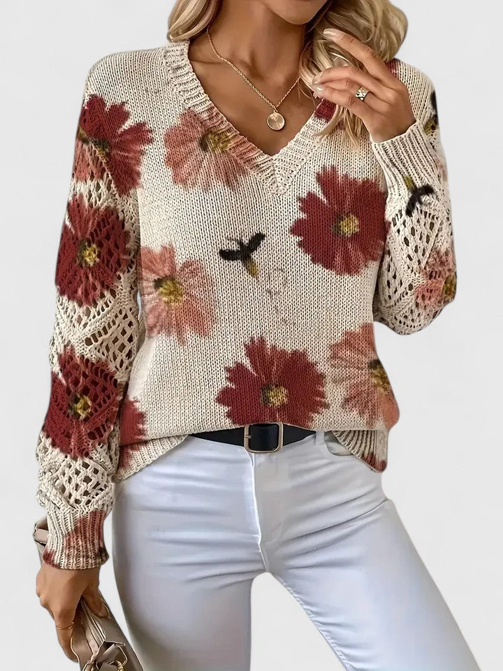 Karen Moree | Elegant Floral Knit Sweater