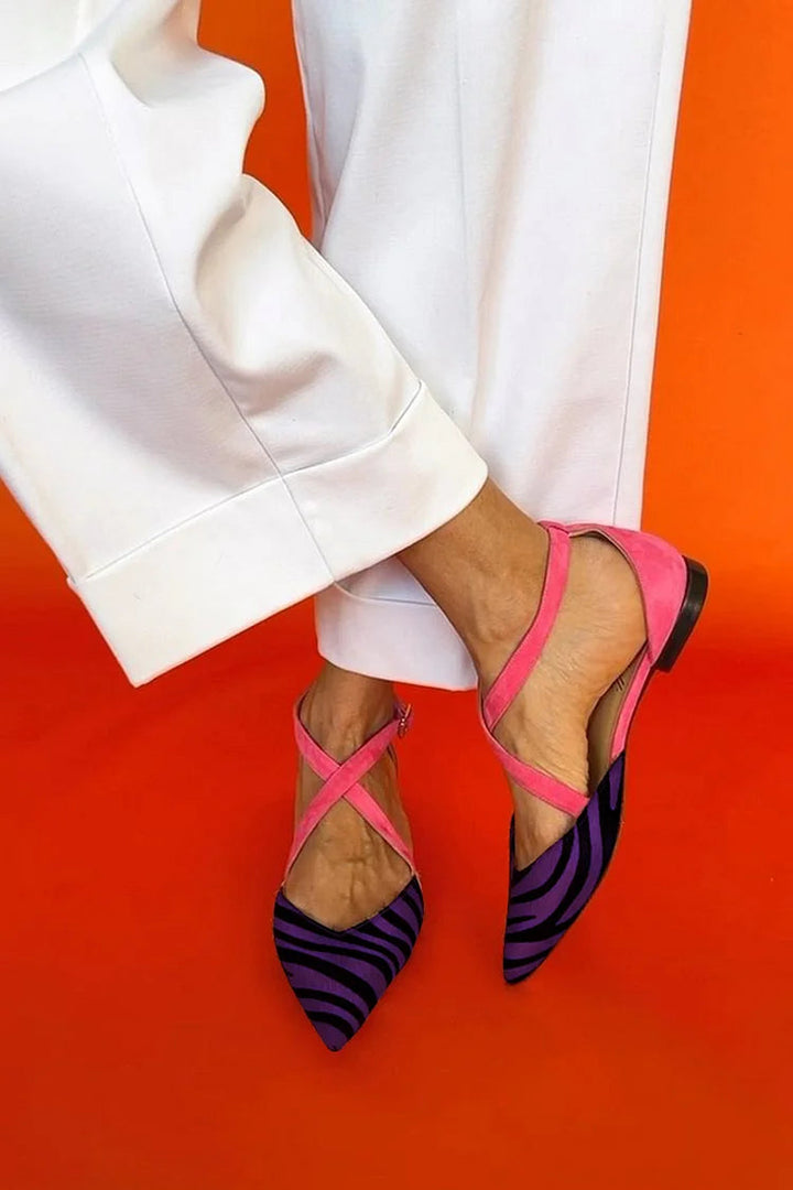 Karen Moree | Zebra Print Cross-Strap Flats