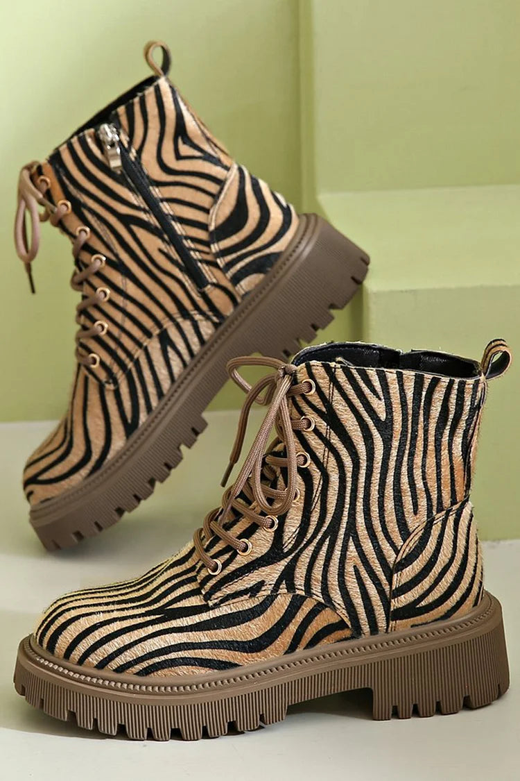 Karen Moree | Zebra Print Lace-Up Boots