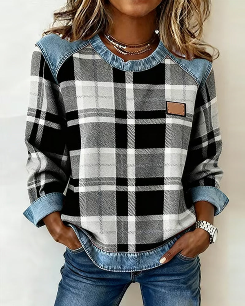 Karen Moree | Sweatshirt With Checkered Patchwork