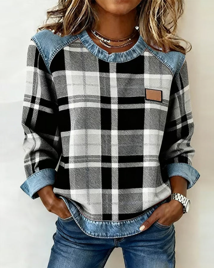 Karen Moree | Sweatshirt With Checkered Patchwork