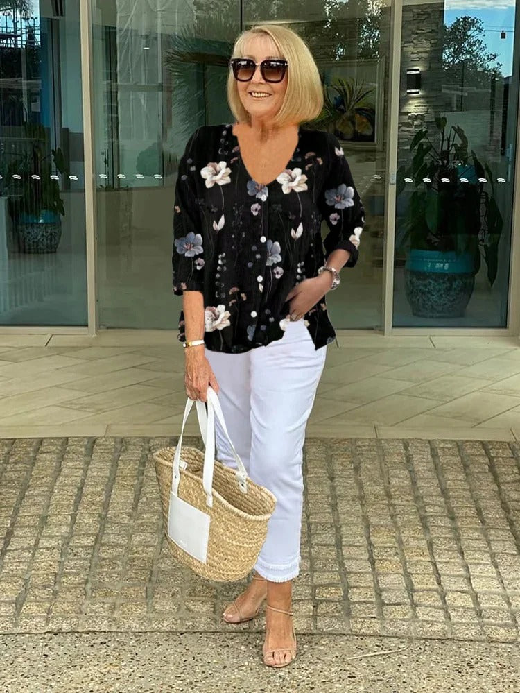 Karen Moree | Printed Button Tunic Top