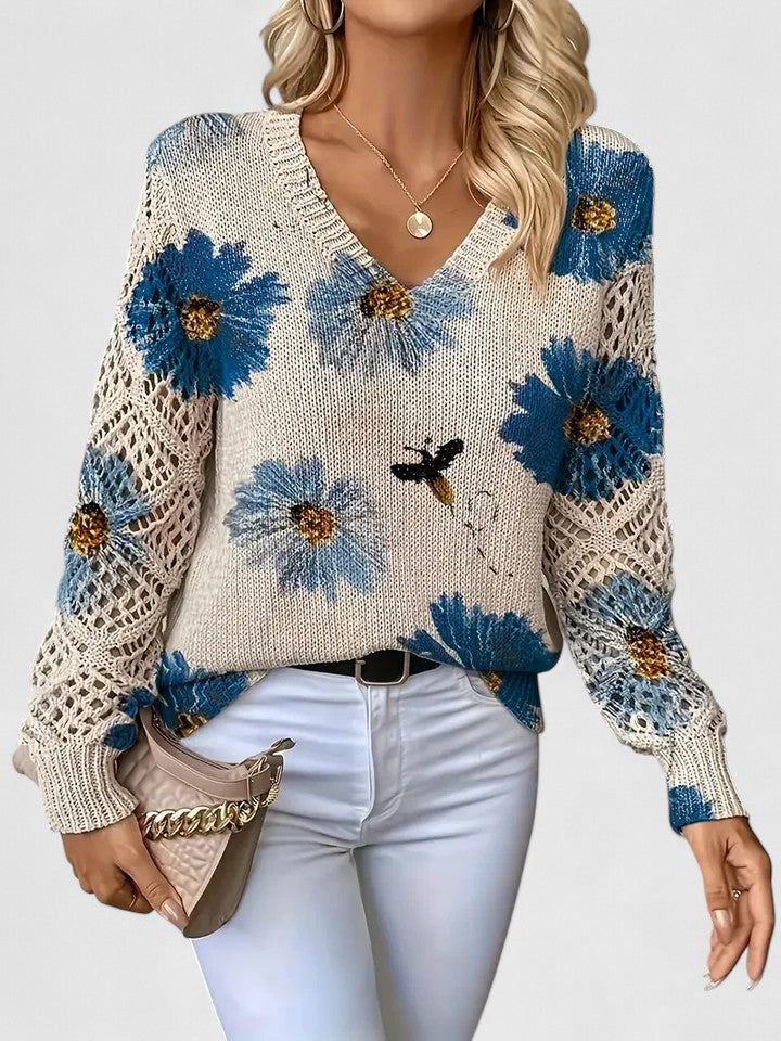 Karen Moree | Elegant Floral Knit Sweater