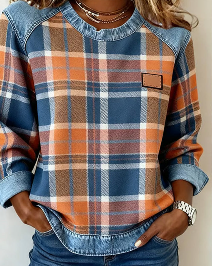 Karen Moree | Sweatshirt With Checkered Patchwork