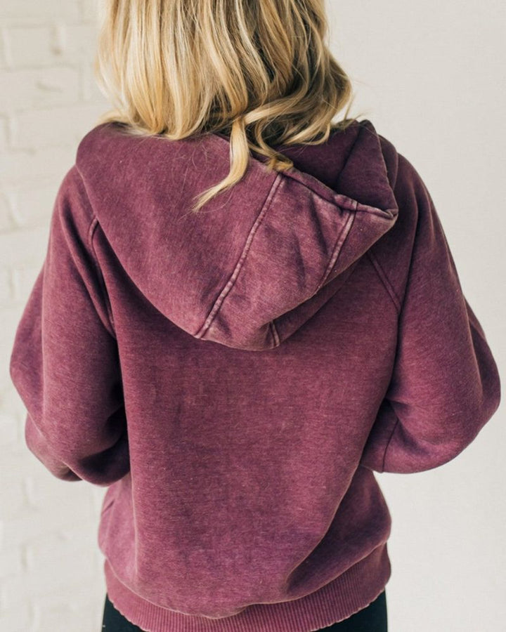 Karen Moree | Zip Henley Acid Wash Fleece Hoodie