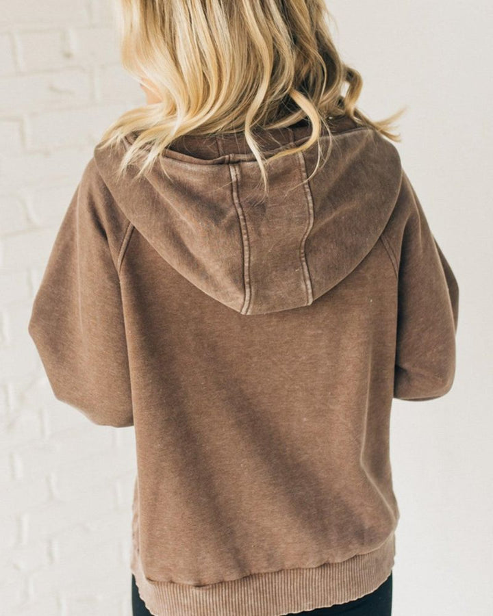 Karen Moree | Zip Henley Acid Wash Fleece Hoodie