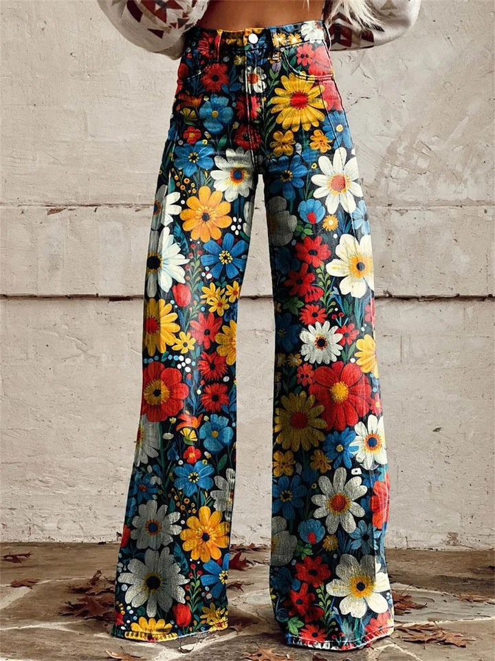 Karen Moree | Comfortable Colourful Floral Print Wide Leg Pants